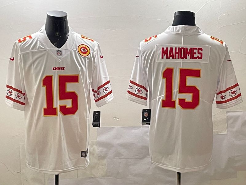 Men Kansas City Chiefs #15 Mahomes White 2025 Nike Vapor Limited NFL Jersey style 14